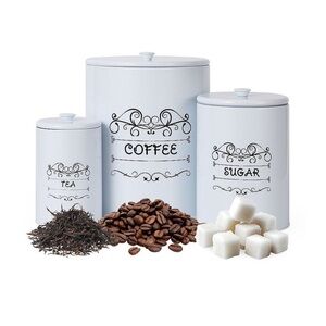 2 Set Kitchen Canister Set Chic White Coffee Sugar Tea Airtight Storage